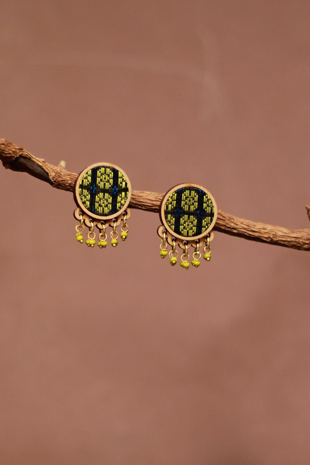 Abira | Chindi Fabric & Wood Earrings | Green