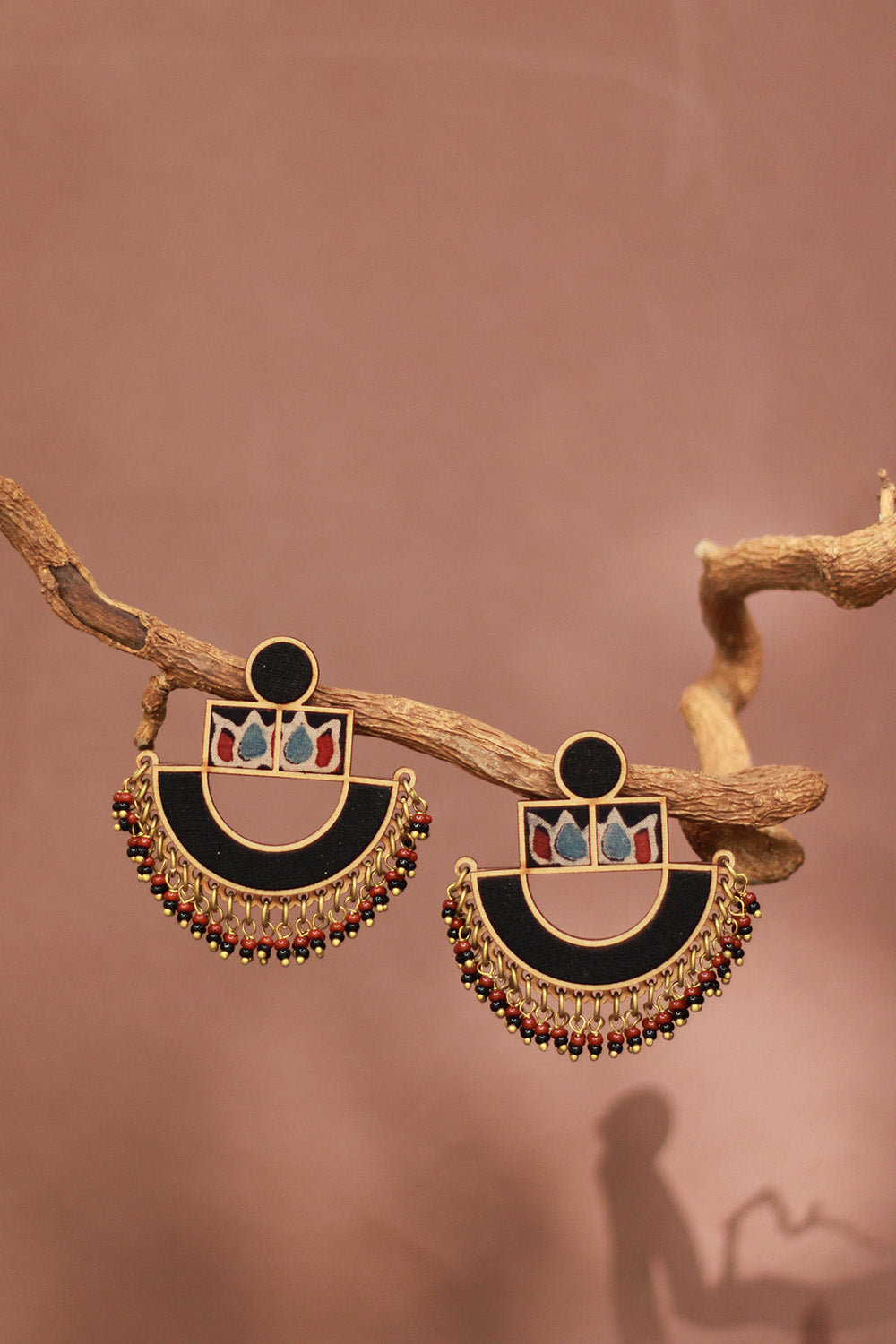 Abira | Chindi Fabric & Wood Earrings | Noir