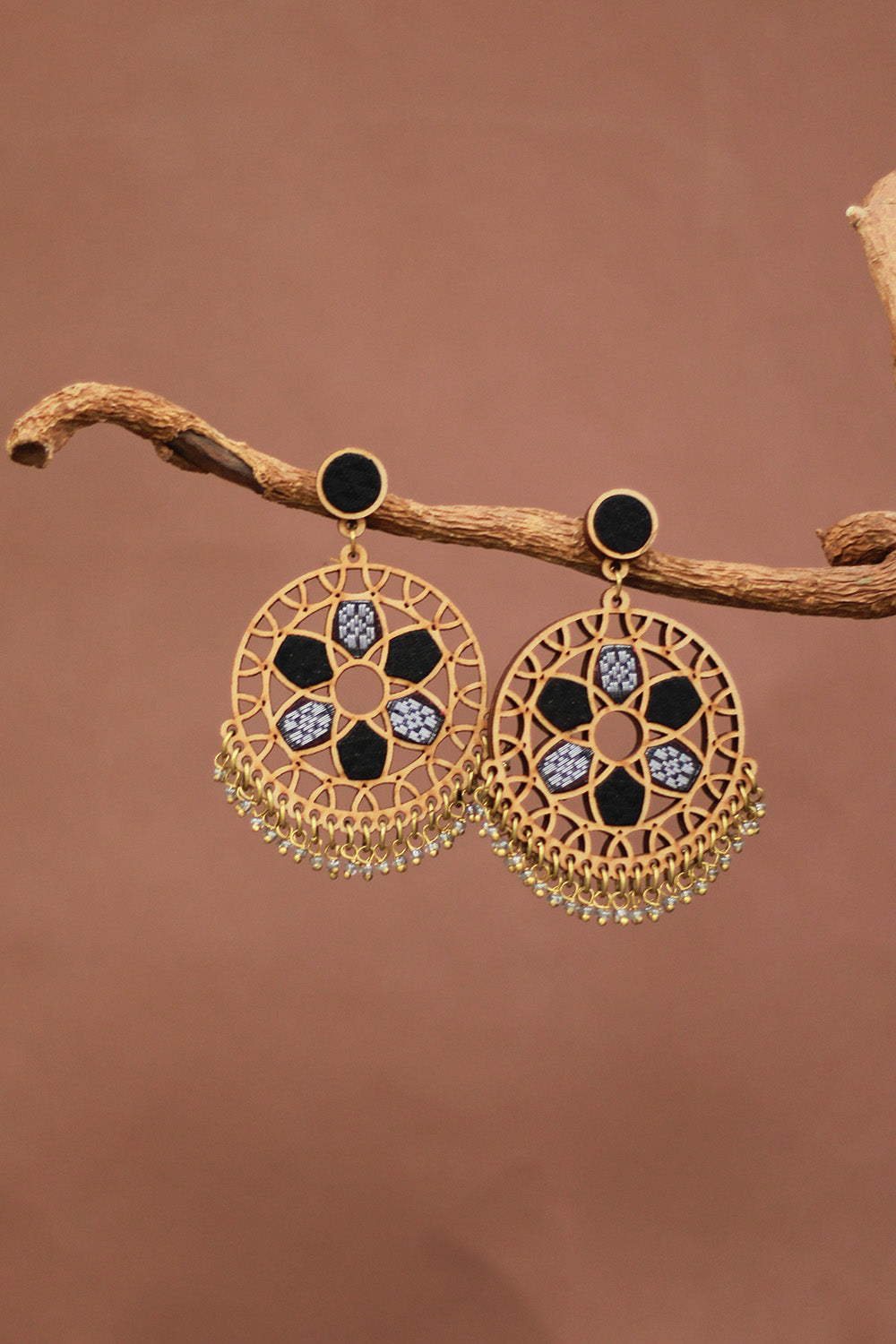 Abira | Chindi Fabric & Wood Earrings | Noir