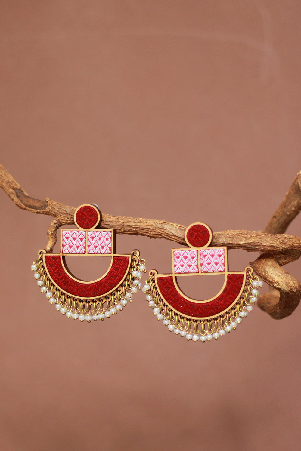 Abira | Chindi Fabric & Wood Earrings | Red