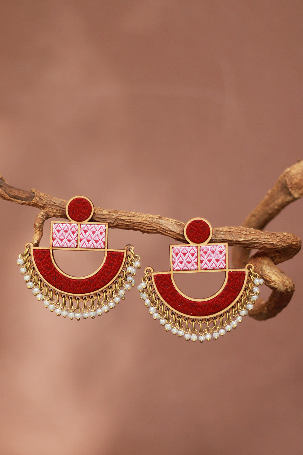 Abira | Chindi Fabric & Wood Earrings | Red
