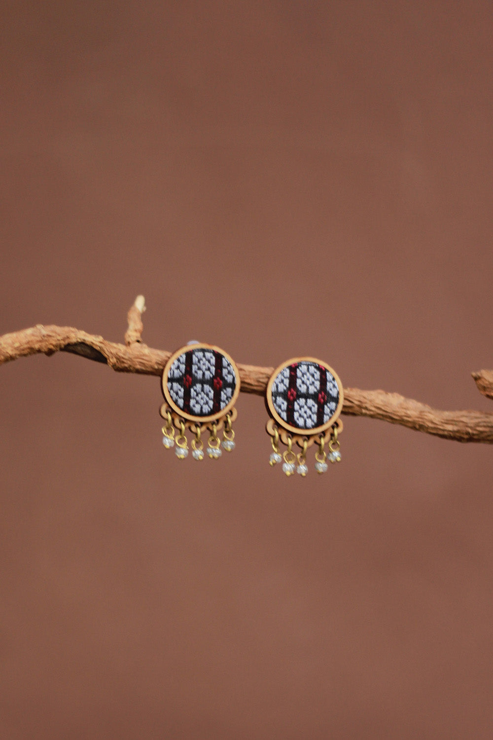Abira | Chindi Fabric & Wood Earrings | Blue