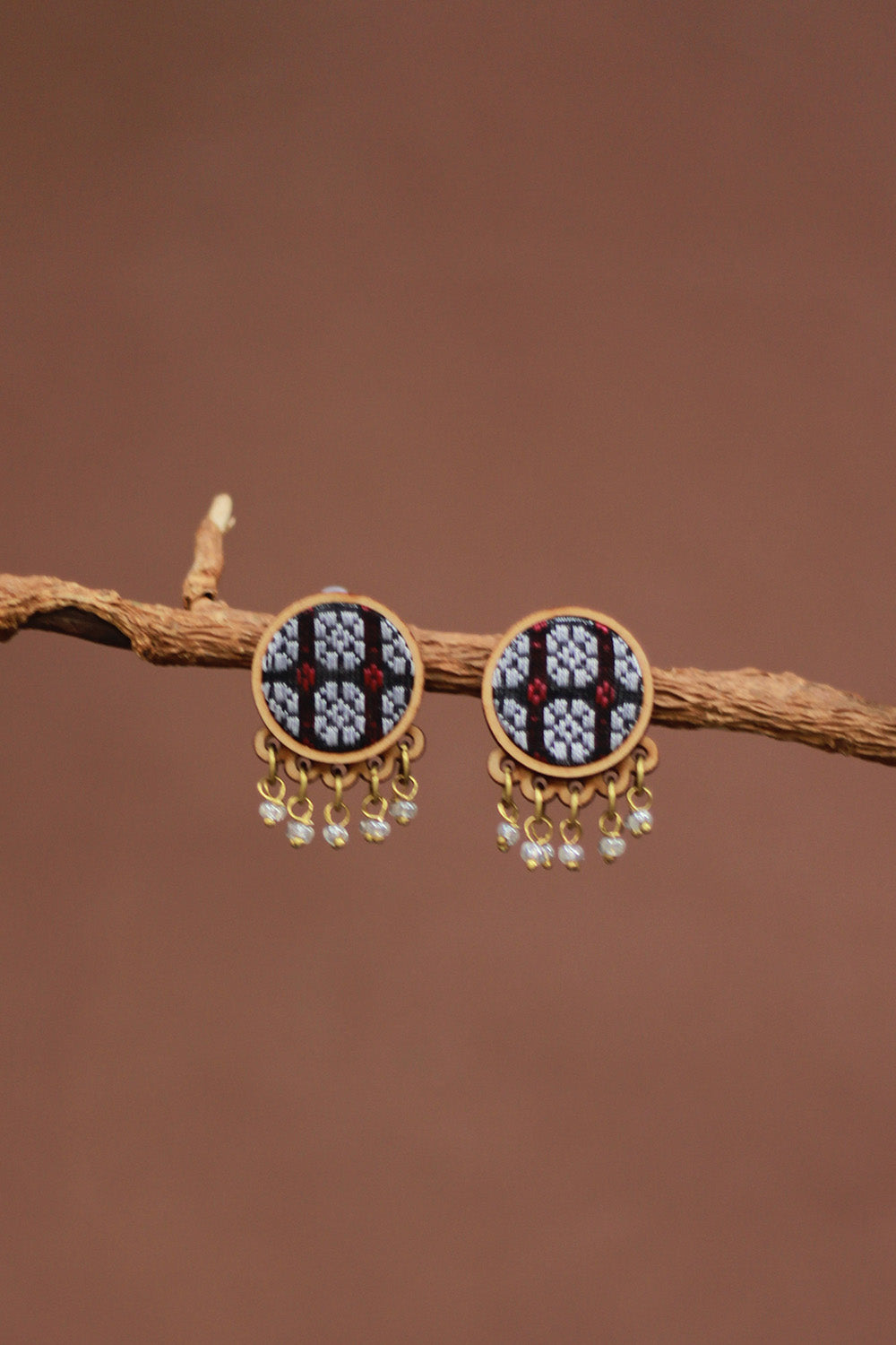 Abira | Chindi Fabric & Wood Earrings | Blue