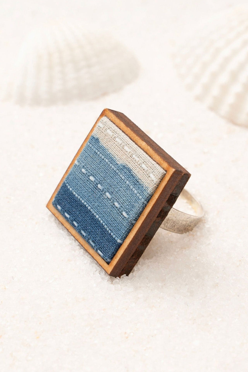 Abira | Chindi Fabric & Wood Ring | Blue