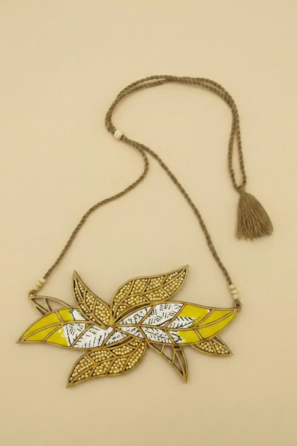 Abira | Chindi Fabric & Wood Necklace | Yellow