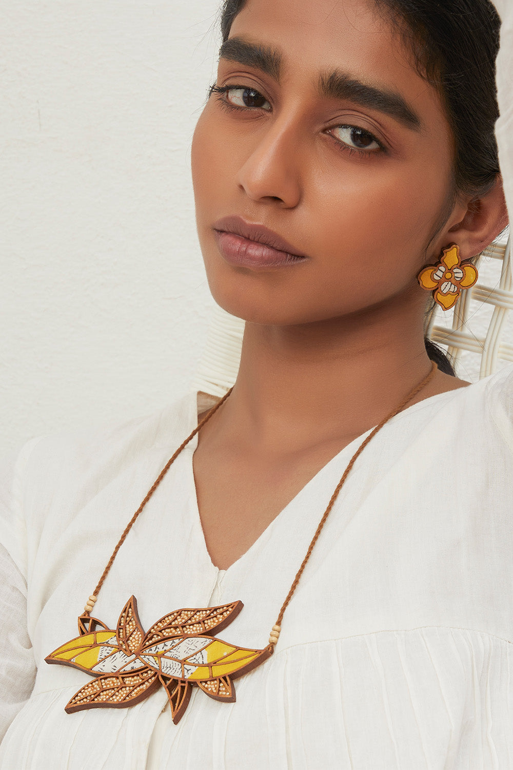 Abira | Chindi Fabric & Wood Necklace | Yellow