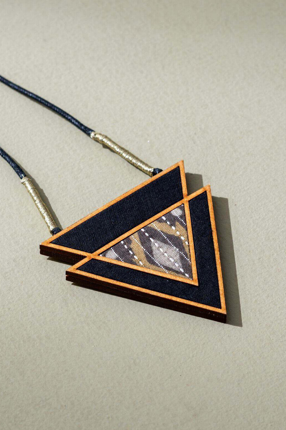 Abira | Chindi Fabric & Wood Necklace | Brown Ajrakh