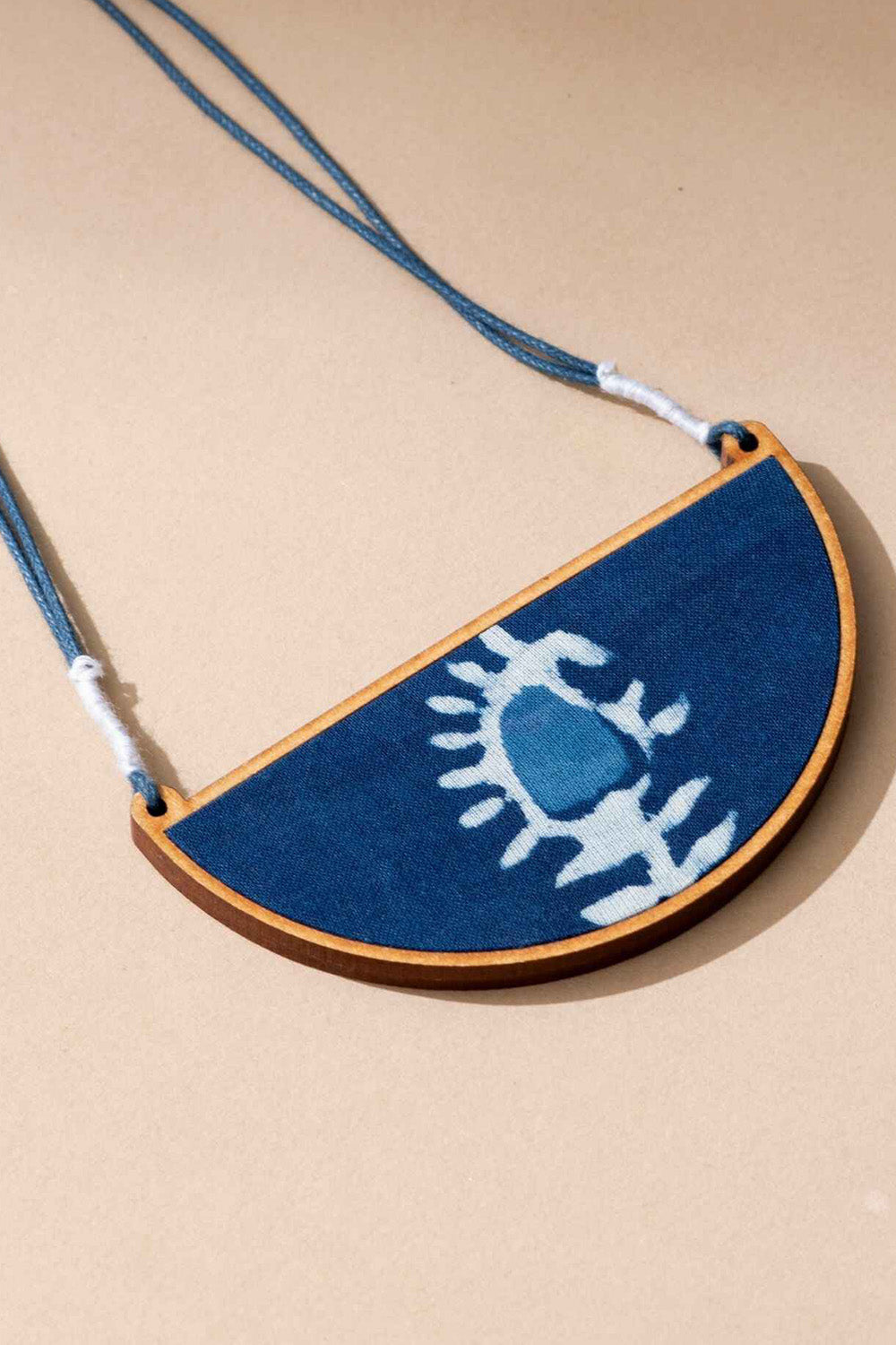 Abira | Chindi Fabric & Wood Necklace | Indigo