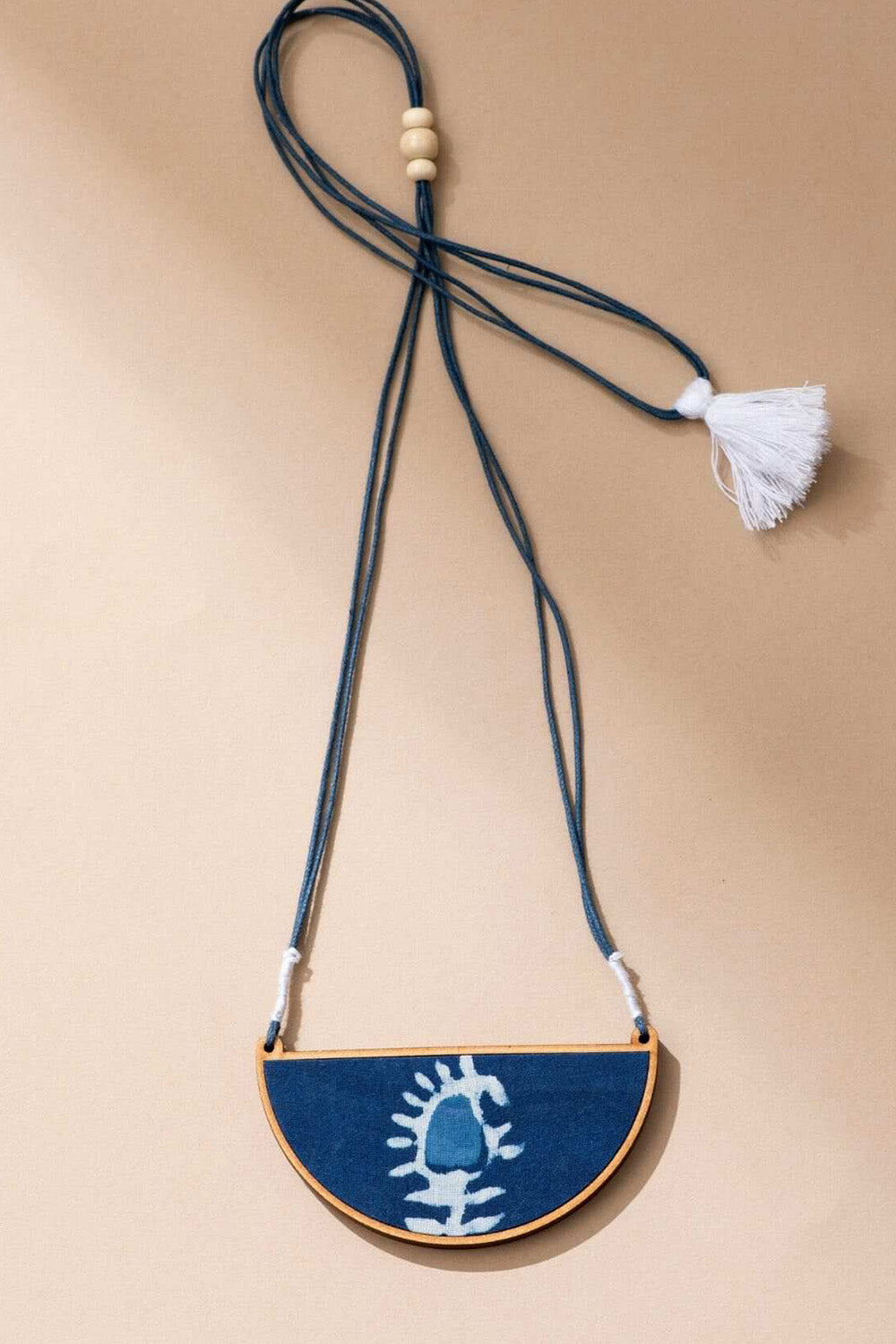 Abira | Chindi Fabric & Wood Necklace | Indigo