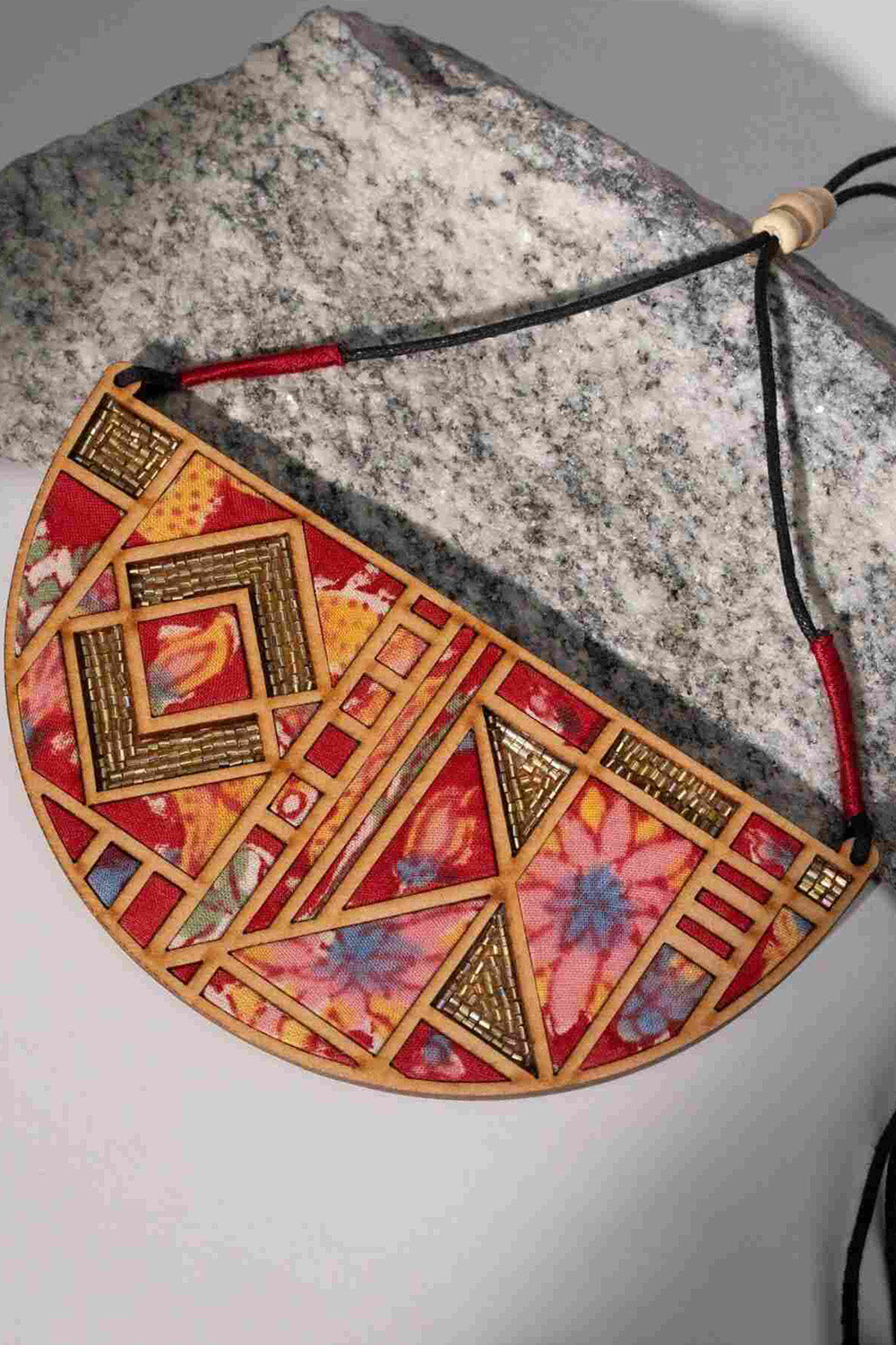 Abira | Chindi Fabric & Wood Necklace