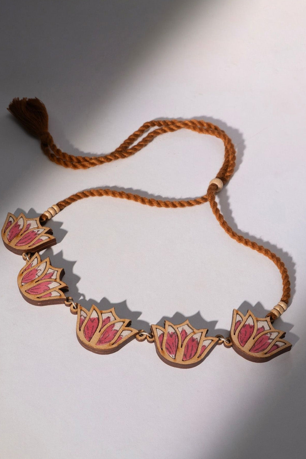 Abira | Chindi Fabric & Wood Necklace | Pink