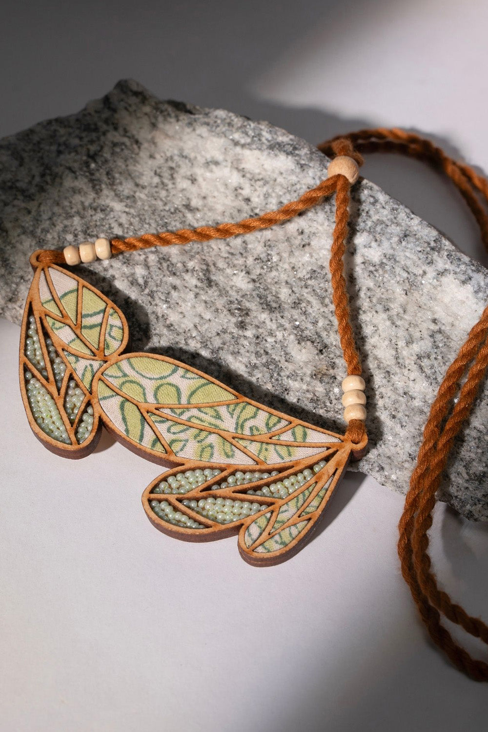 Abira | Chindi Fabric & Wood Necklace | Green