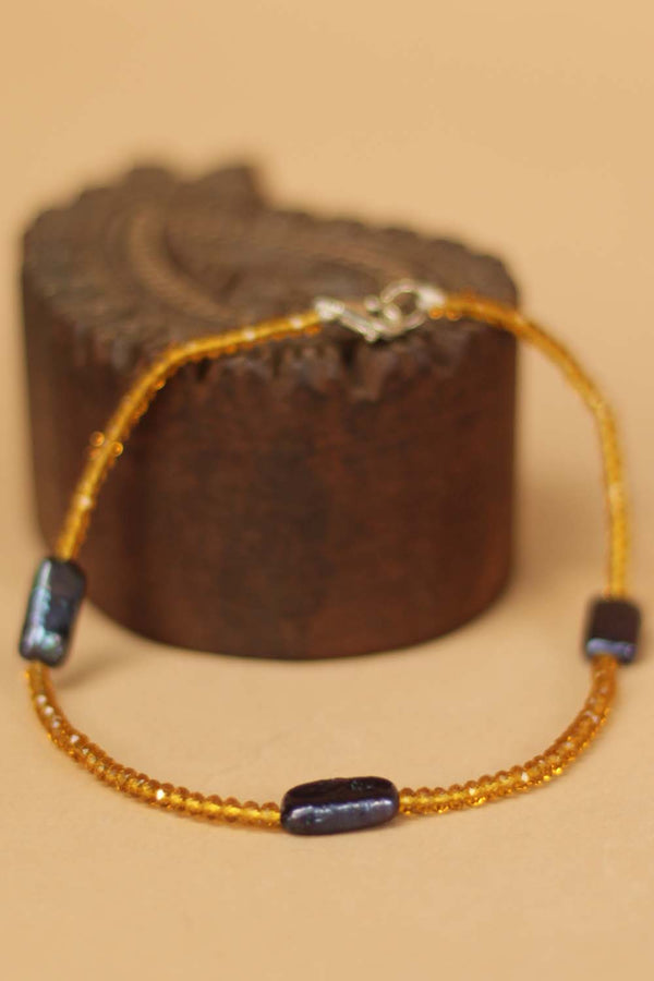 Beaded Anklet- Ochre Crystals