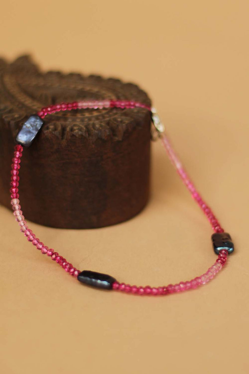 Beaded Anklet- Fuschia Crystals