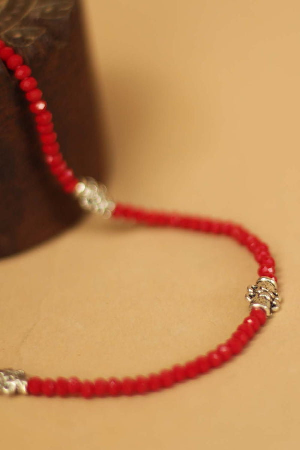 Beaded Anklet- Rouge Crystals
