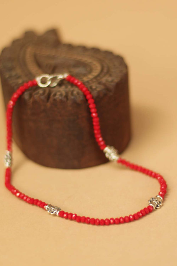 Beaded Anklet- Rouge Crystals