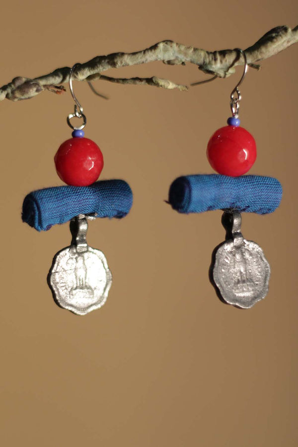 Nakhre | Chindi Coin Earring | Cobalt & Red