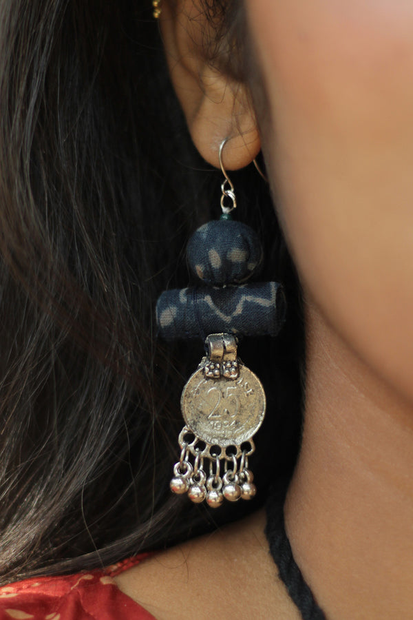 Nakhre | Chindi Coin Earring | Indigo