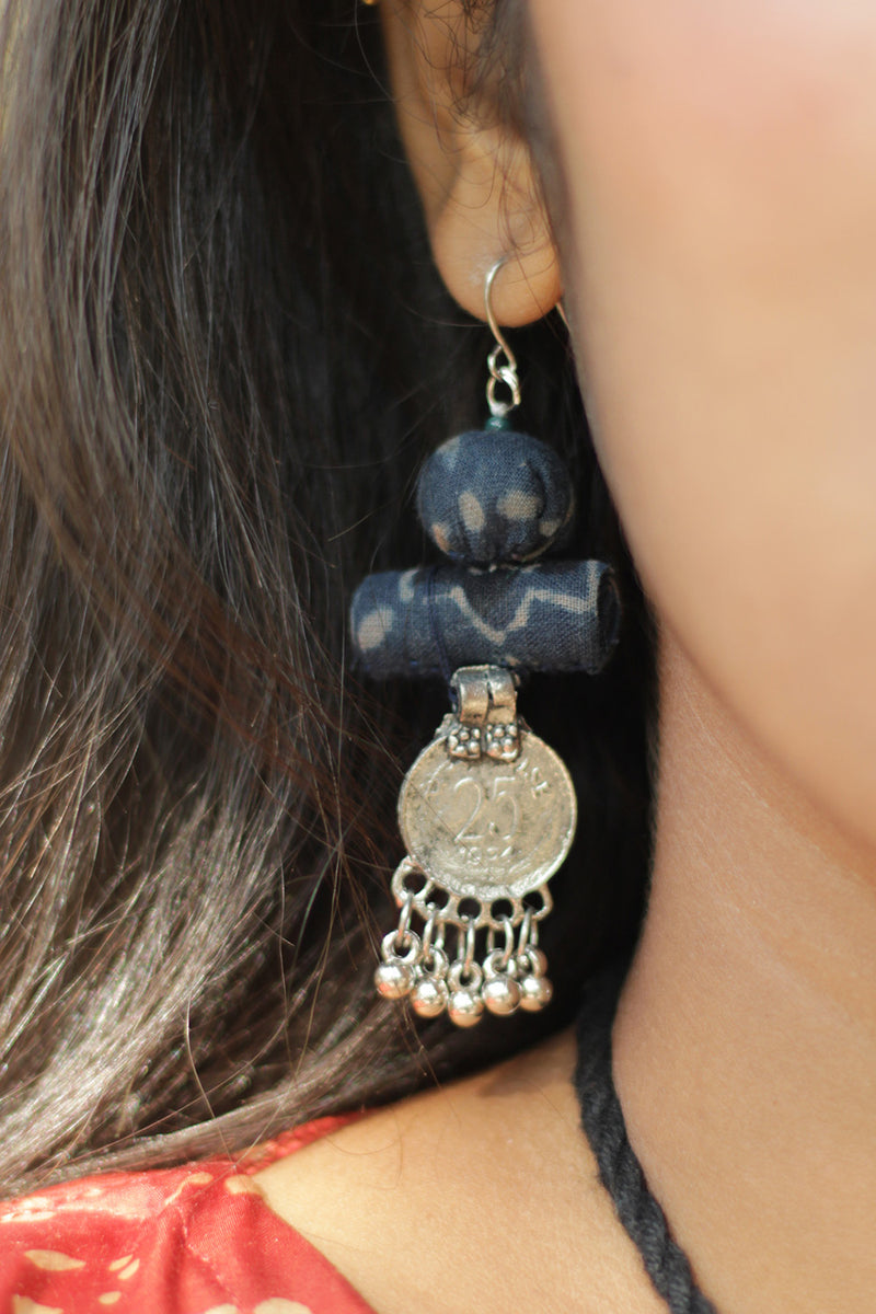 Nakhre | Chindi Coin Earring | Indigo