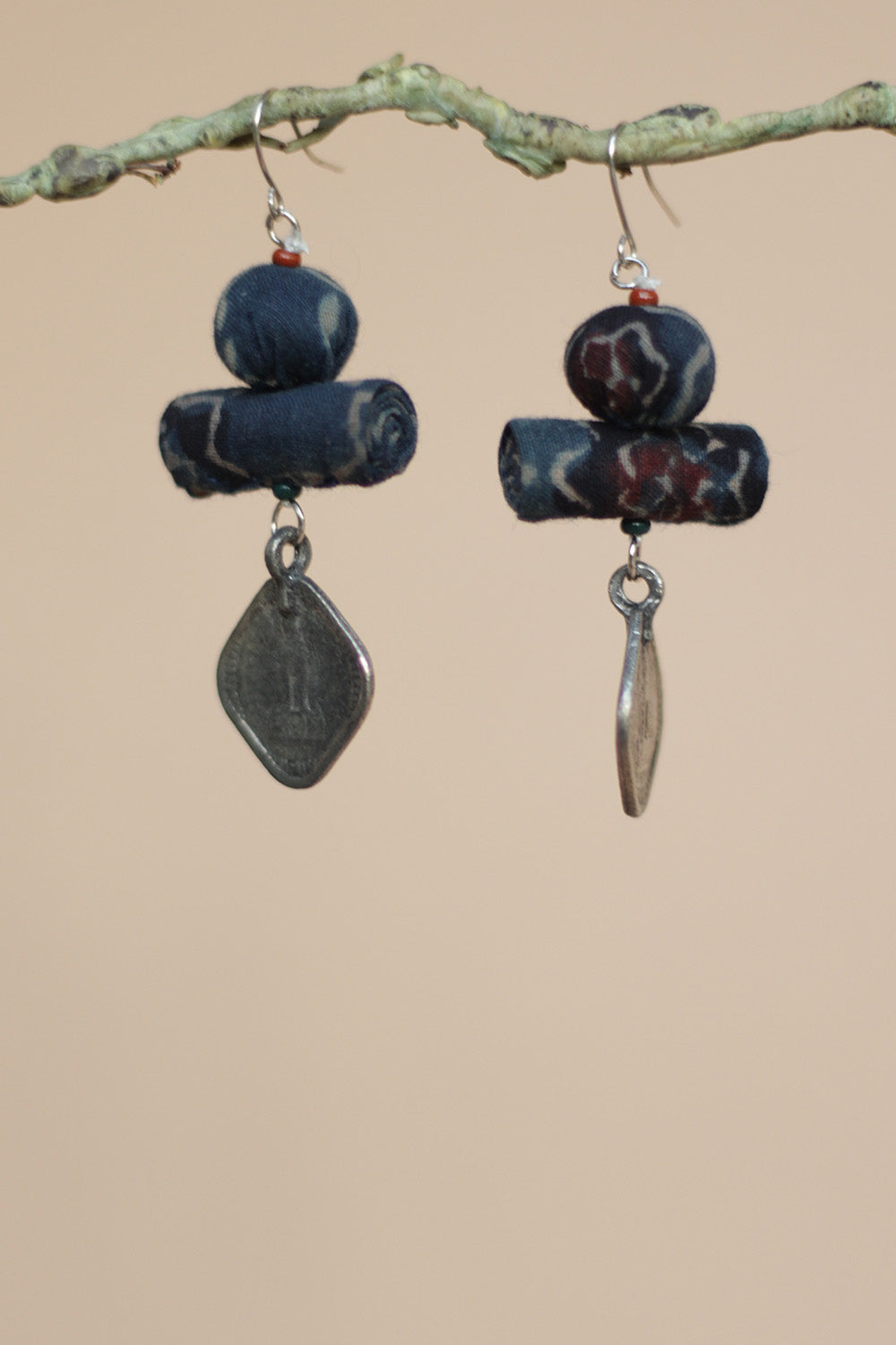 Nakhre | Chindi Coin Earring | Navy Floral Ajrakh