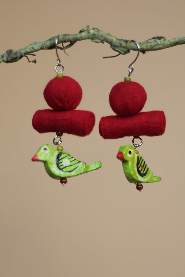 Nakhre | Chindi Chidiya Earring | Red & Parrot Green