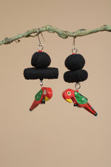 Nakhre | Chindi Chidiya Earring | Noir & Red Parrot
