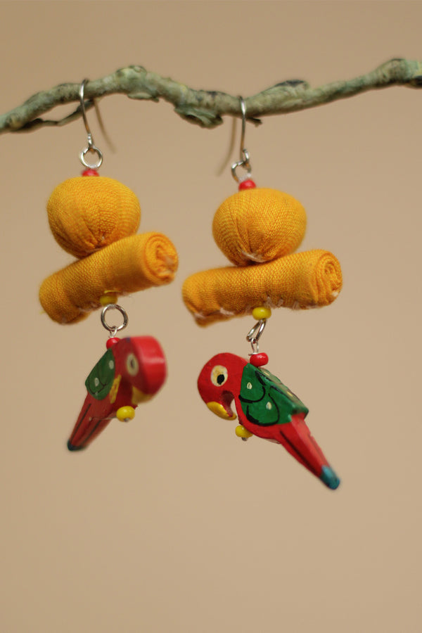 Nakhre | Chindi Chidiya Earring | Saffron & Red Parrot