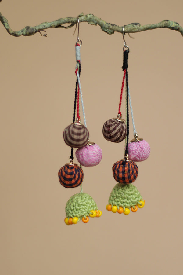 Nakhre | Chindi Potli Earrings | Mint Green Crochet Jhumka