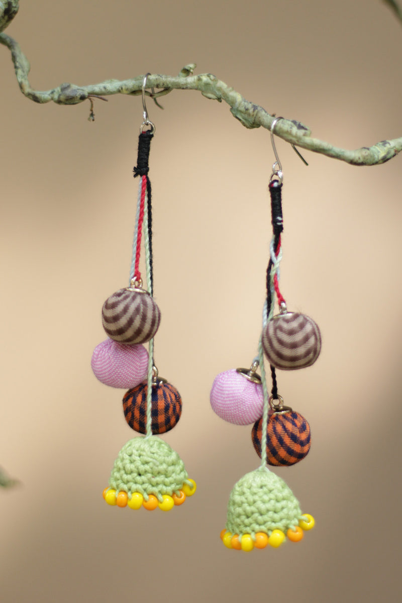 Nakhre | Chindi Potli Earrings | Mint Green Crochet Jhumka