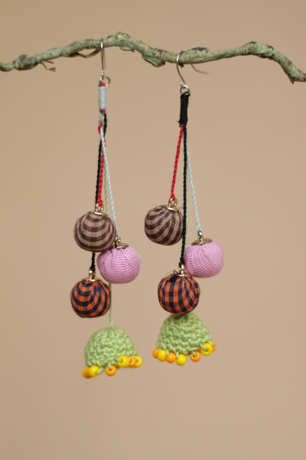Nakhre | Chindi Potli Earrings | Mint Green Crochet Jhumka