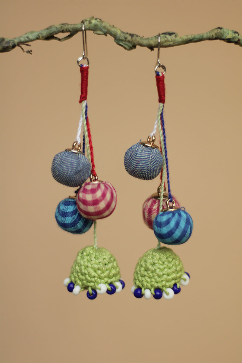 Nakhre | Chindi Potli Earrings | Red & Green Crochet Jhumka