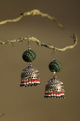 Nakhre | Potli Jhumka | Bottle Green Kantha