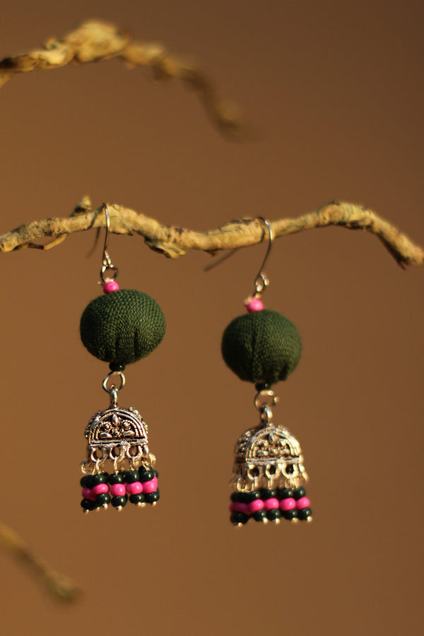 Nakhre | Potli Square Jhumka | Forest Green & Pink