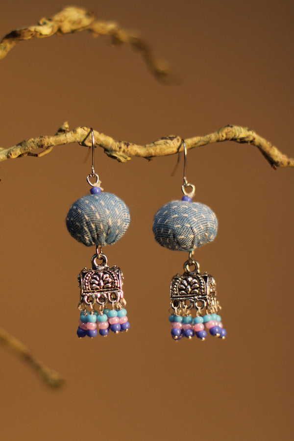 Nakhre | Potli Square Jhumka | Denim Blue Kantha