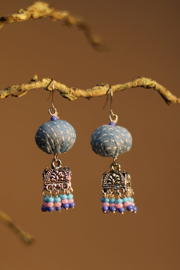 Nakhre | Potli Square Jhumka | Denim Blue Kantha