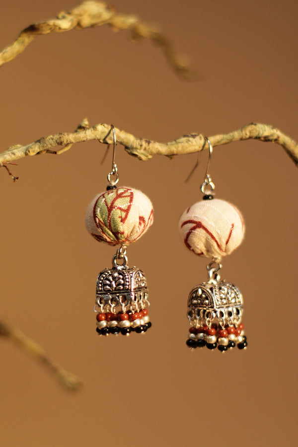 Nakhre | Potli Square Jhumka | Beige & Leaf Green
