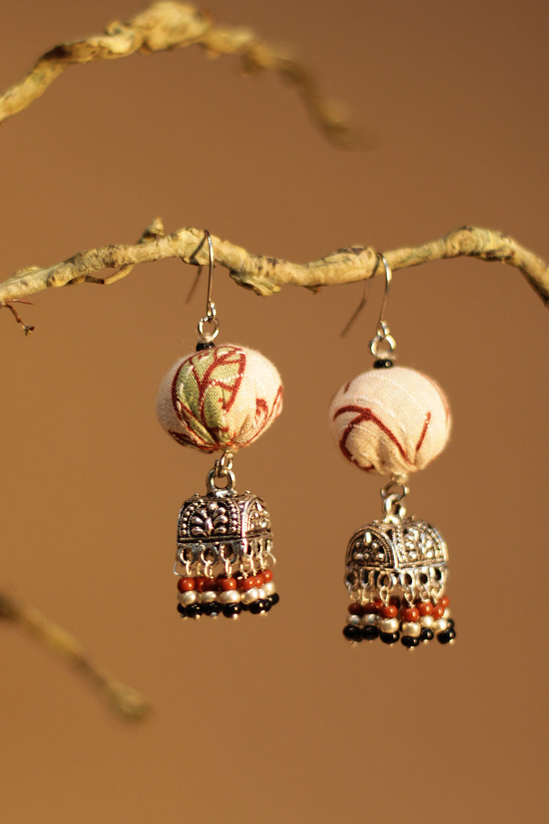 Nakhre | Potli Square Jhumka | Beige & Leaf Green