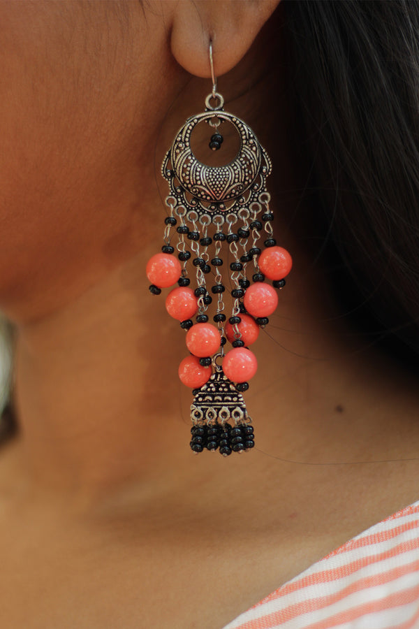 Gunjan | Chandelier Jhumka | Coral