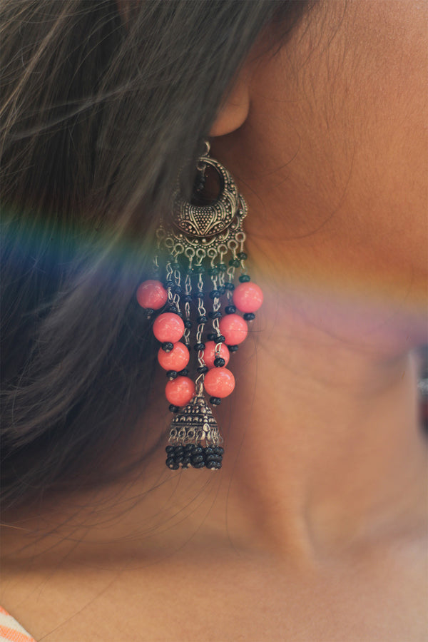 Gunjan | Chandelier Jhumka | Coral
