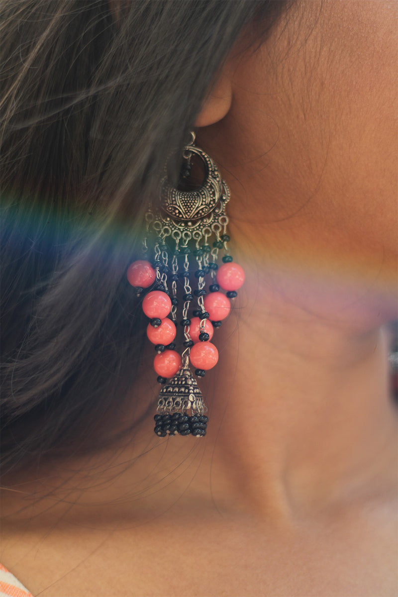 Gunjan | Chandelier Jhumka | Coral
