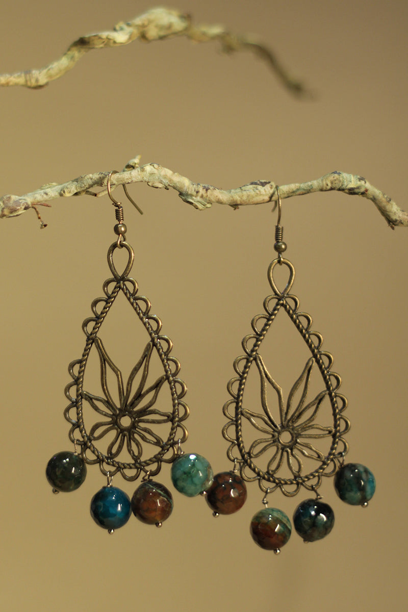 Parijat | Earrings | Moss Green & Blue agates