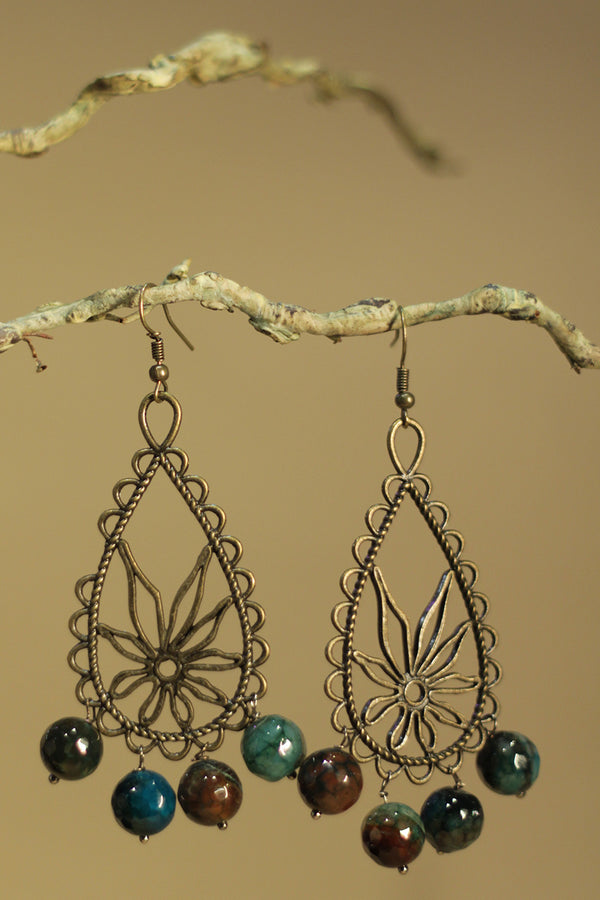 Parijat | Earrings | Moss Green & Blue agates