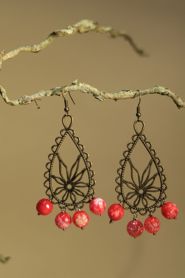 Parijat | Earrings | Red & white agates