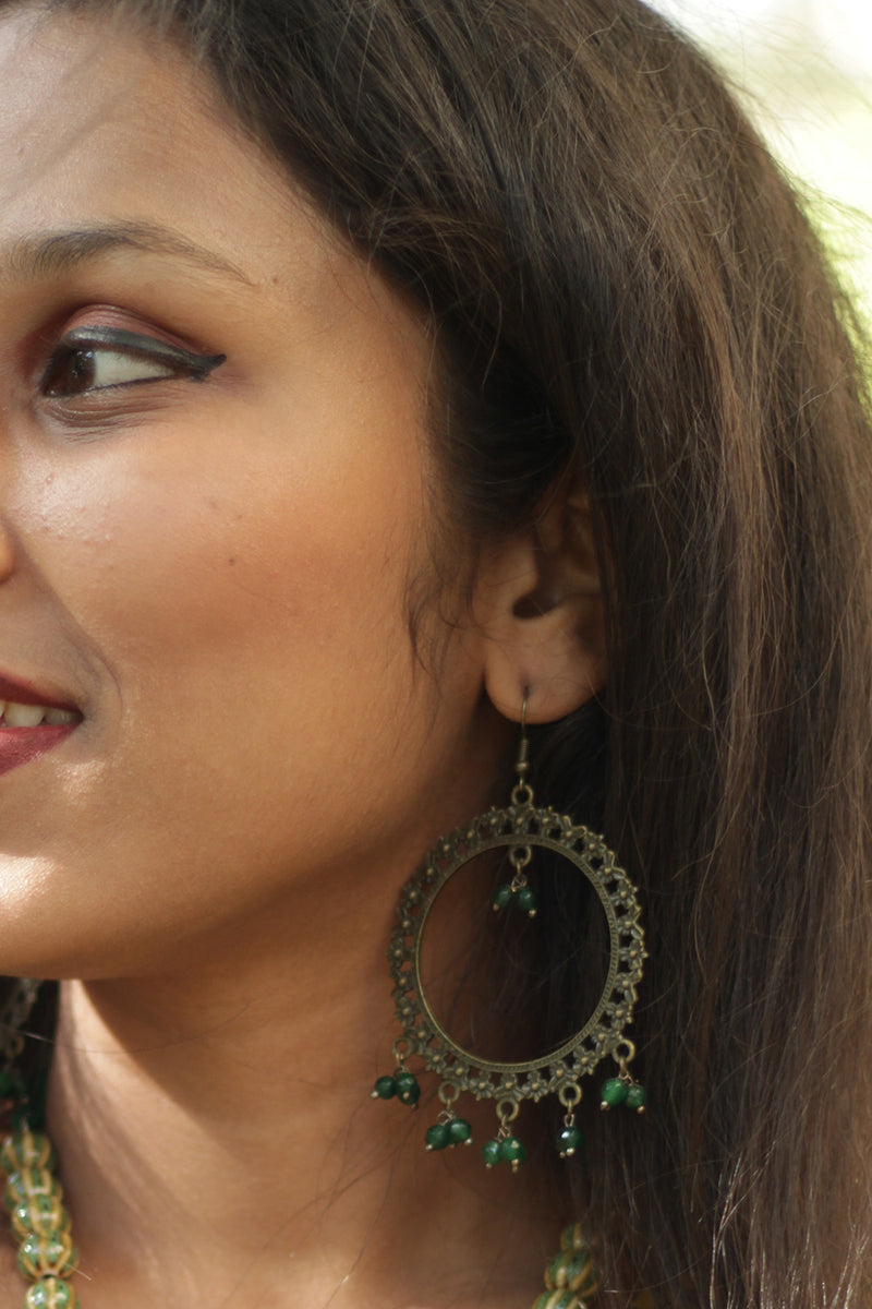 Jhankaar | Beaded Earrings | Forest Green