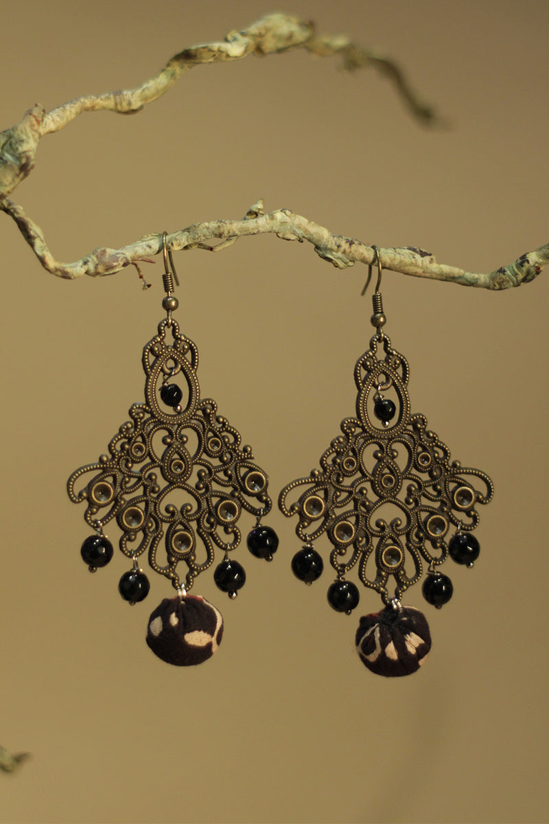 Nakshita | Classic Beaded Earrings | Noir Ajrakh