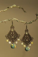 Nakshita | Classic Beaded Earrings | Sea Green & Lemon Sanganeri