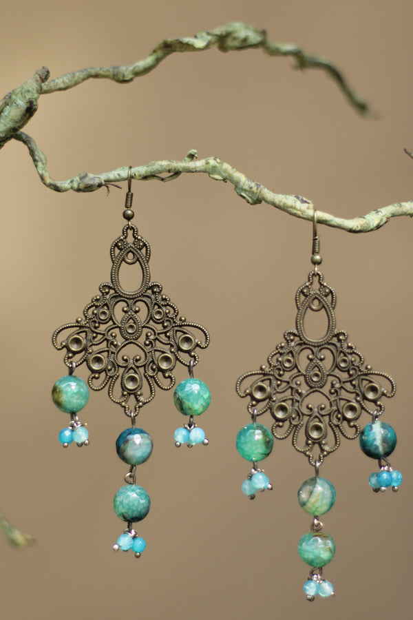 Nakshita | Classic Beaded Earrings | Green Blue Agates