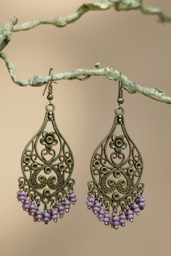 Nakshita | Classic Beaded Earrings |Violet Beads