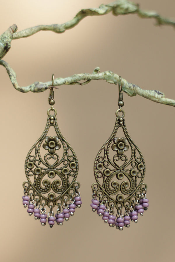 Nakshita | Classic Beaded Earrings |Violet Beads