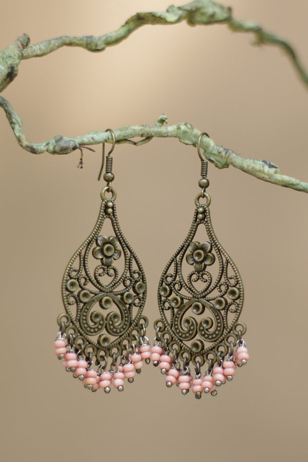 Nakshita | Classic Beaded Earrings | Pale Peach Beads